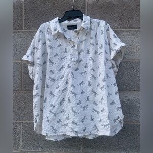 Lane Bryant Short-Sleeve Collared Popover Boxy Shirt Leopards Gauzy Plus Size 20